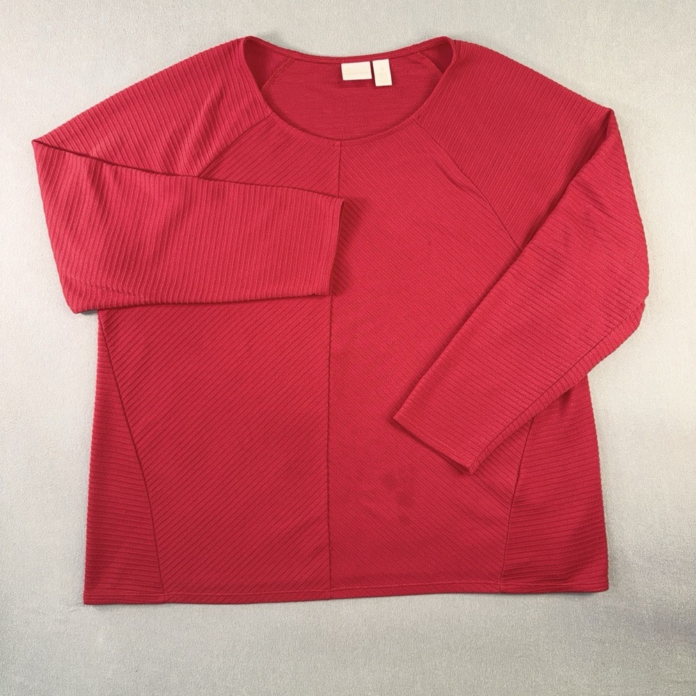 Women's Chico's Textured Long Sleeve Blouse Top Medium Red Size 4